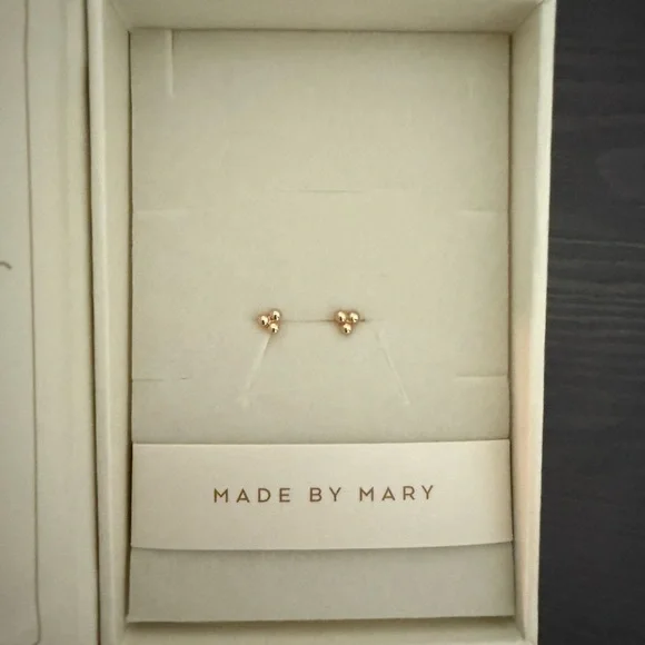 Made By Mary Trinity Bead Stud Earrings Gold Flat Back - Picture 1 of 3